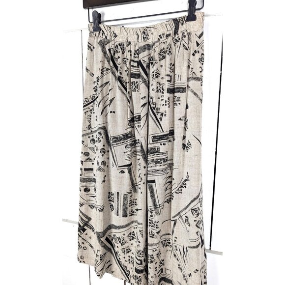 Vintage 80s tan black abstract pleated pocket midi skirt - Picture 3 of 5